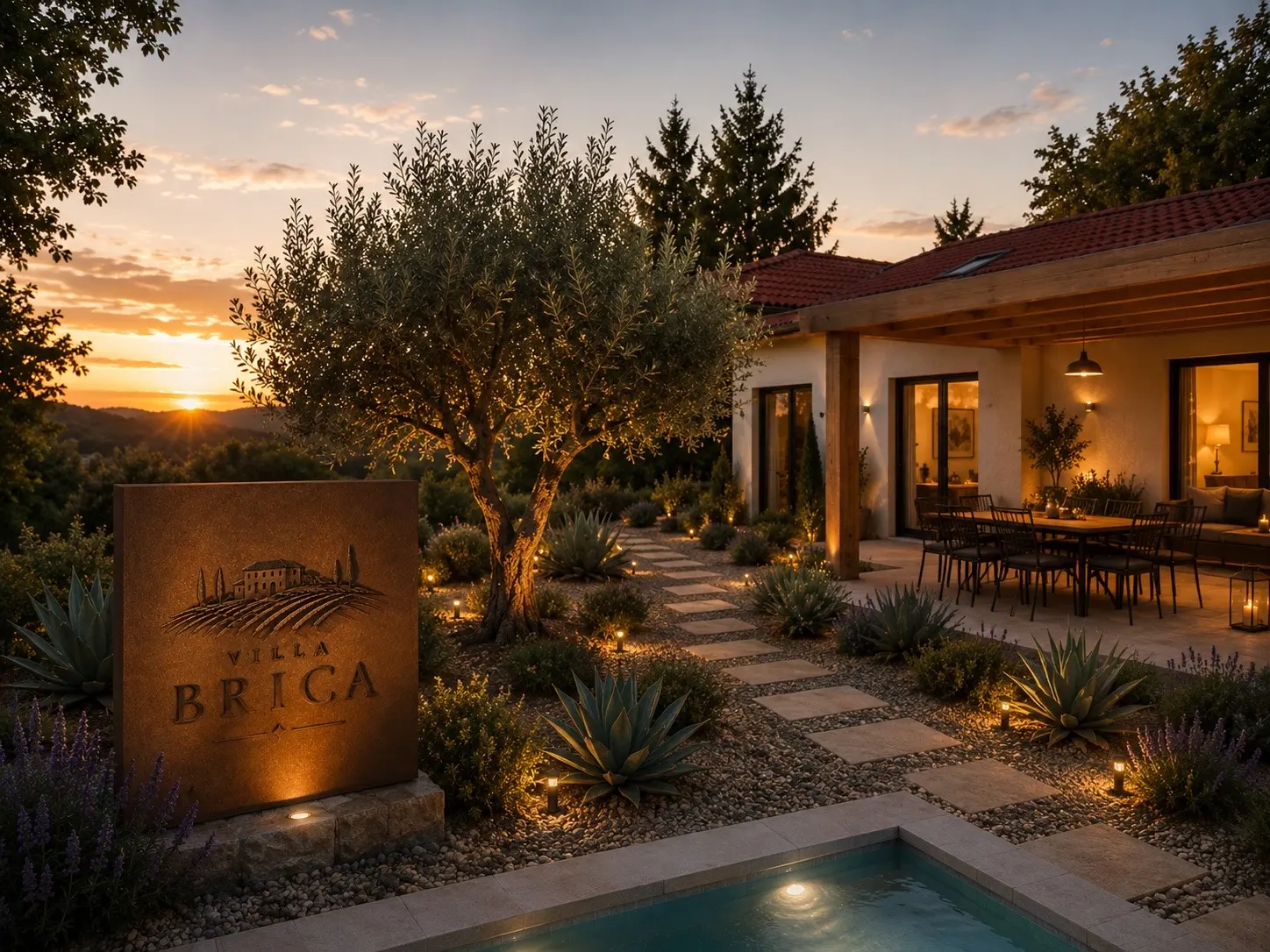 Garden with lavender and rolling vineyard views