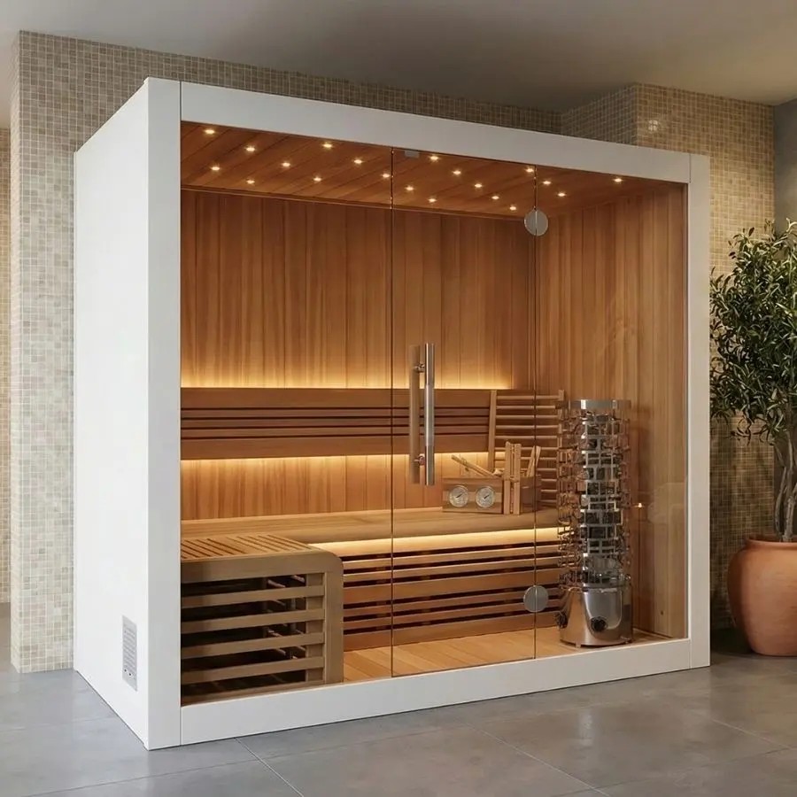 Private sauna with warm timber interior